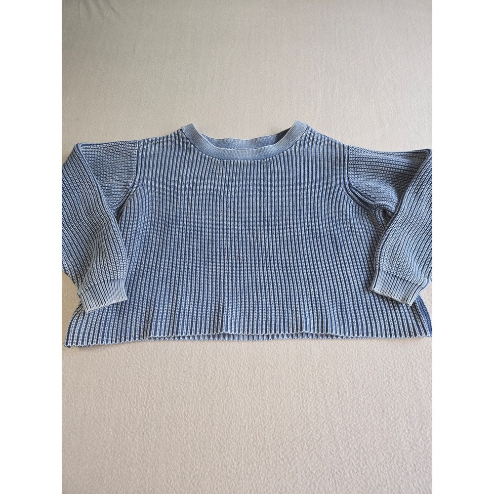 Coldwater Creek Sweater Womens XL Blue Ribbed Knit Cotton Pullover Cropped Relax
